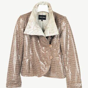 Giorgio Armani Taupe Snakeskin-Pattern Leather Buttoned Jacket